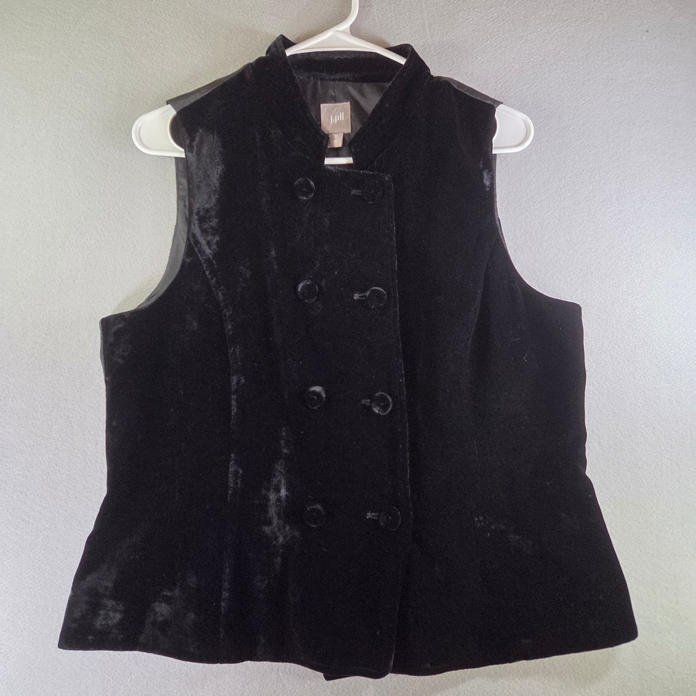 J. Jill Black Velvet Silk Blend Double Breasted Vest Mock Neck Medium Petite